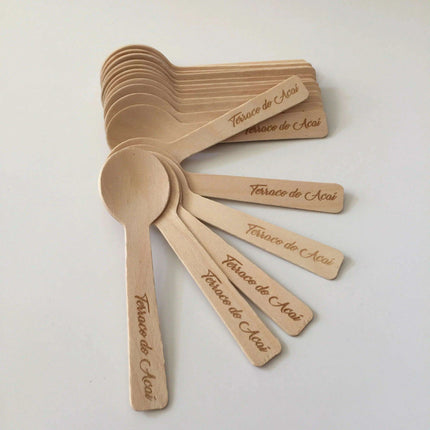 Personalized Eco-Friendly Birch Wood Mini Spoons - Set of 100 for Events - Très Elite