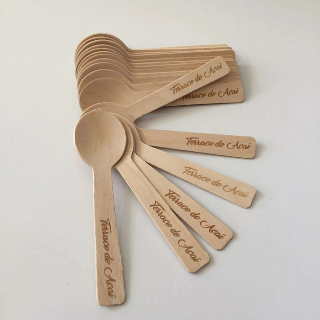 Personalized Eco-Friendly Birch Wood Mini Spoons - Set of 100 for Events - Très Elite