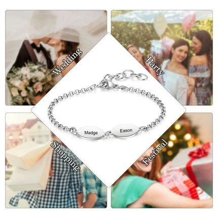 Personalized Engraved Oval Link Bracelets for Couples - Add 2 to 4 Names - Ideal Gift for Friends and Mothers - Très Elite