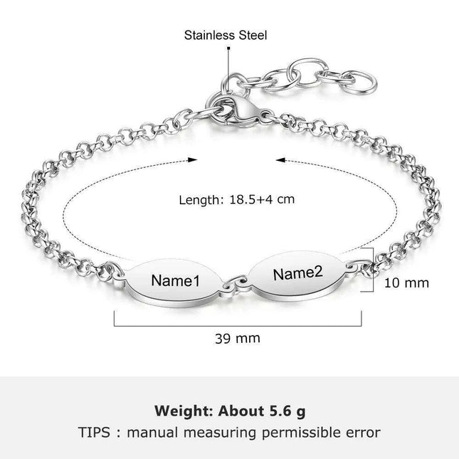 Personalized Engraved Oval Link Bracelets for Couples - Add 2 to 4 Names - Ideal Gift for Friends and Mothers