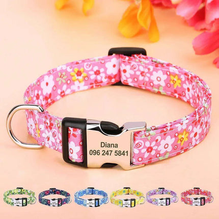 Personalized Floral Nylon Dog Collar - Stylish ID Collars for Dogs of All Sizes - Très Elite