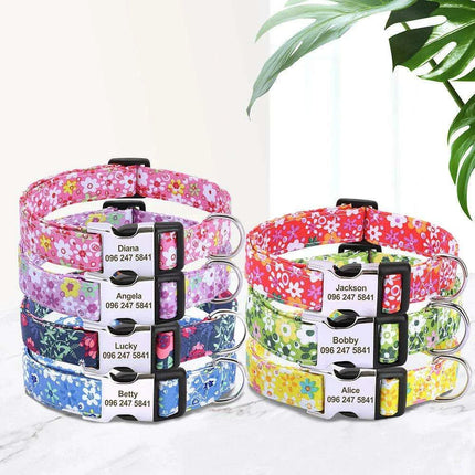 Personalized Floral Nylon Dog Collar - Stylish ID Collars for Dogs of All Sizes - Très Elite