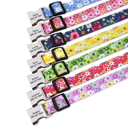 Personalized Floral Nylon Dog Collar - Stylish ID Collars for Dogs of All Sizes - Très Elite