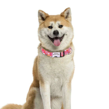 Personalized Floral Nylon Dog Collar - Stylish ID Collars for Dogs of All Sizes - Très Elite