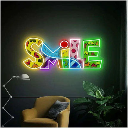 Personalized LED Neon Smile Face Wall Art - Ideal for Home Decor & Celebrations - Très Elite