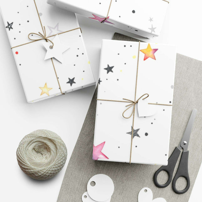 Personalized Luxe Pink Star Holiday Wrapping Paper - Eco-Friendly Premium Quality - Très Elite