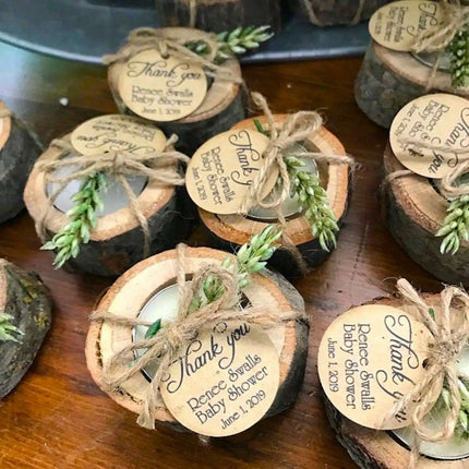Personalized Rustic Oak Tealight Candle Holders - 15-Piece Celebration Set - Très Elite