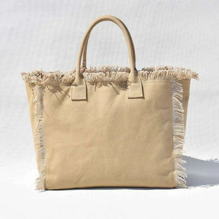 Personalized Trendy Fringed Canvas Tote with Stylish Ruffles - Très Elite