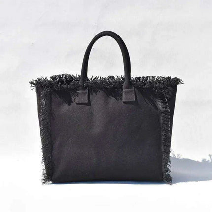 Personalized Trendy Fringed Canvas Tote with Stylish Ruffles..