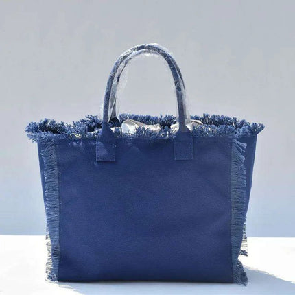 Personalized Trendy Fringed Canvas Tote with Stylish Ruffles - Très Elite