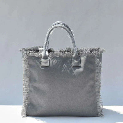 Personalized Trendy Fringed Canvas Tote with Stylish Ruffles - Très Elite