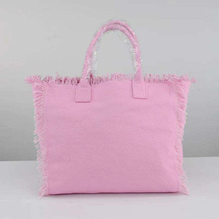 Personalized Trendy Fringed Canvas Tote with Stylish Ruffles..