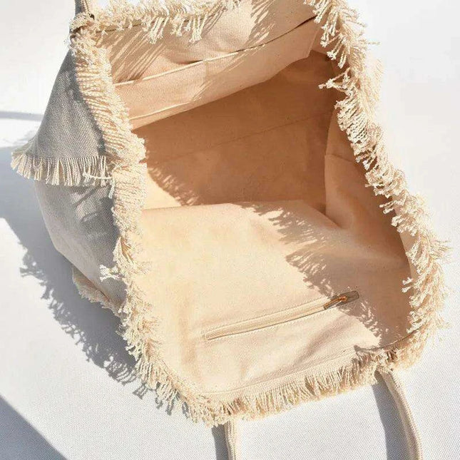 Personalized Trendy Fringed Canvas Tote with Stylish Ruffles