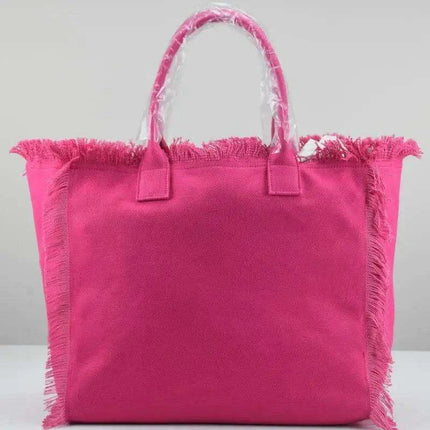 Personalized Trendy Fringed Canvas Tote with Stylish Ruffles - Très Elite