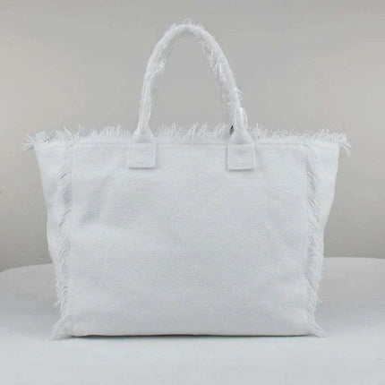 Personalized Trendy Fringed Canvas Tote with Stylish Ruffles..