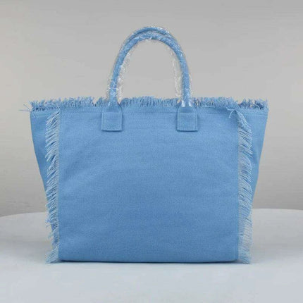 Personalized Trendy Fringed Canvas Tote with Stylish Ruffles - Très Elite