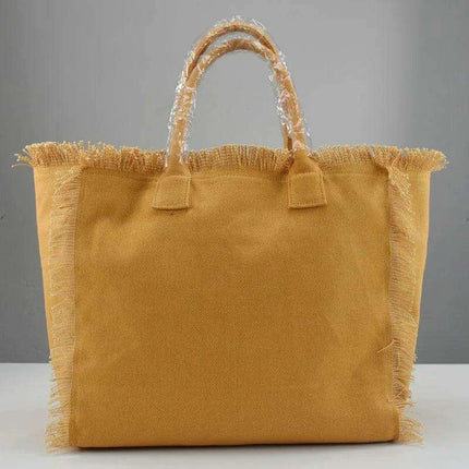 Personalized Trendy Fringed Canvas Tote with Stylish Ruffles - Très Elite