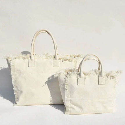 Personalized Trendy Fringed Canvas Tote with Stylish Ruffles - Très Elite