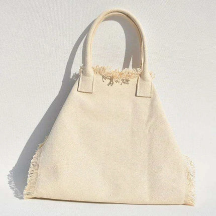 Personalized Trendy Fringed Canvas Tote with Stylish Ruffles - Très Elite