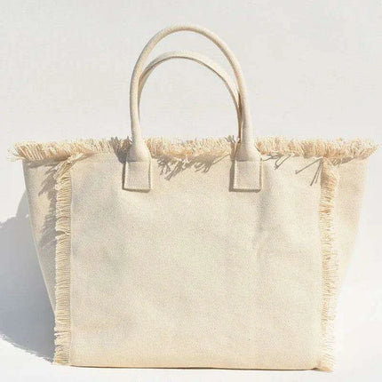 Personalized Trendy Fringed Canvas Tote with Stylish Ruffles - Très Elite