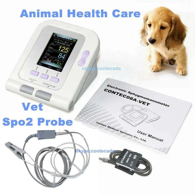 Pet Health Vital Signs Monitor: Veterinary Blood Pressure & SpO2 Device with LCD Display and Data Management