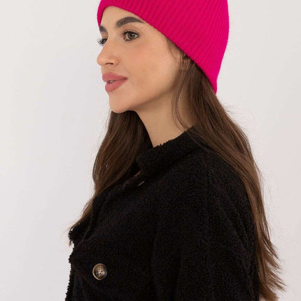 Pink Acrylic Beanie Hat With Discreet Front Patch Detail - Très Elite