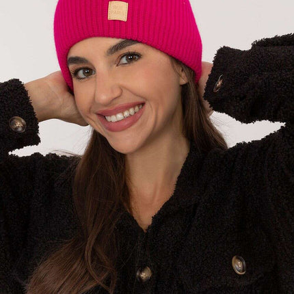 Pink Acrylic Beanie Hat With Discreet Front Patch Detail - Très Elite