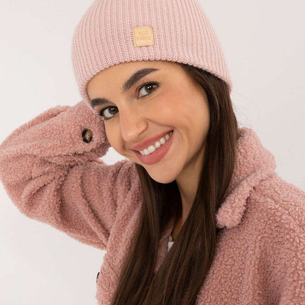 Pink Acrylic Beanie Hat With Discreet Front Patch Detail - Très Elite