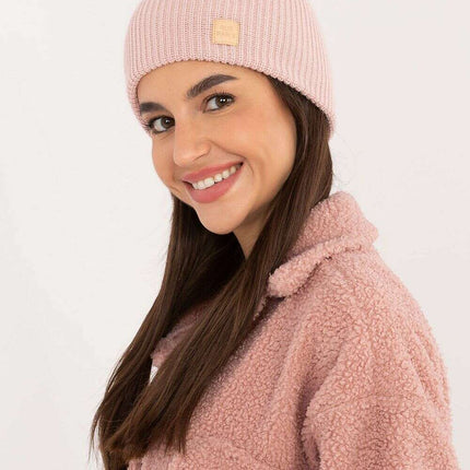 Pink Acrylic Beanie Hat With Discreet Front Patch Detail - Très Elite
