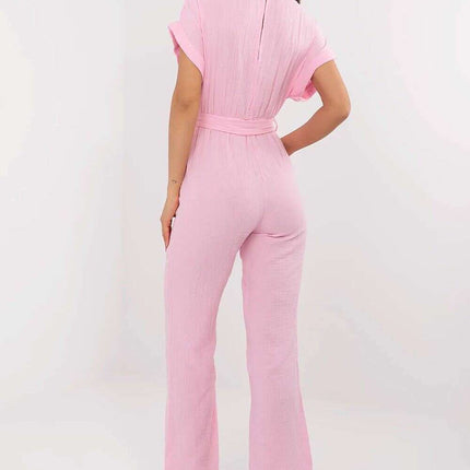 Pink Cotton Jumpsuit With Wrap Neckline For Women 213064 - Très Elite