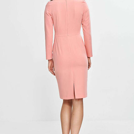 Pink Daydress 211817 Fitted Knee Length Boat Neck Dress - Très Elite