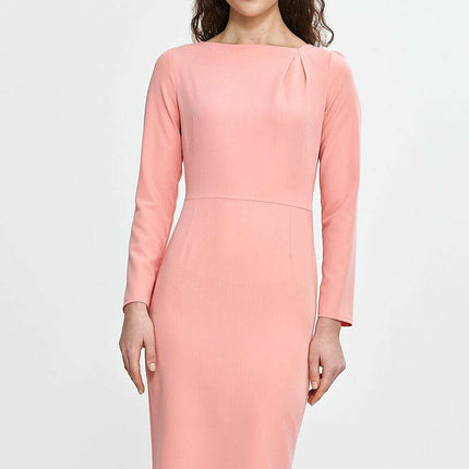 Pink Daydress 211817 Fitted Knee Length Boat Neck Dress