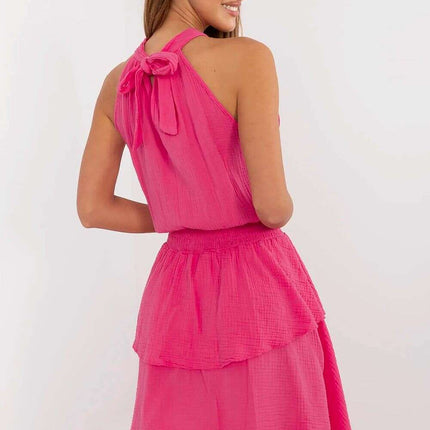 Pink Daydress 214029 Muslin Cotton Knee Length Flare - Très Elite