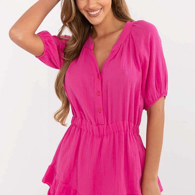 Pink Dress Cut Jumpsuit Breathable Cotton Everyday Wear