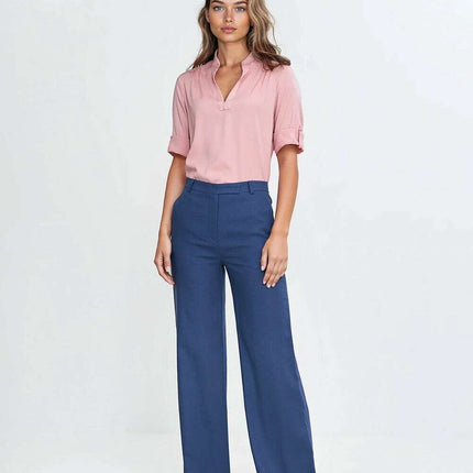 Pink High Waist Linen Blend Trousers For Women 211797 - Très Elite