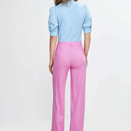 Pink High Waist Linen Blend Trousers For Women 211797 - Très Elite