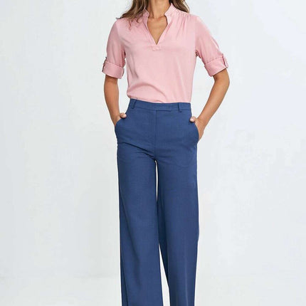 Pink High Waist Linen Blend Trousers For Women 211797 - Très Elite