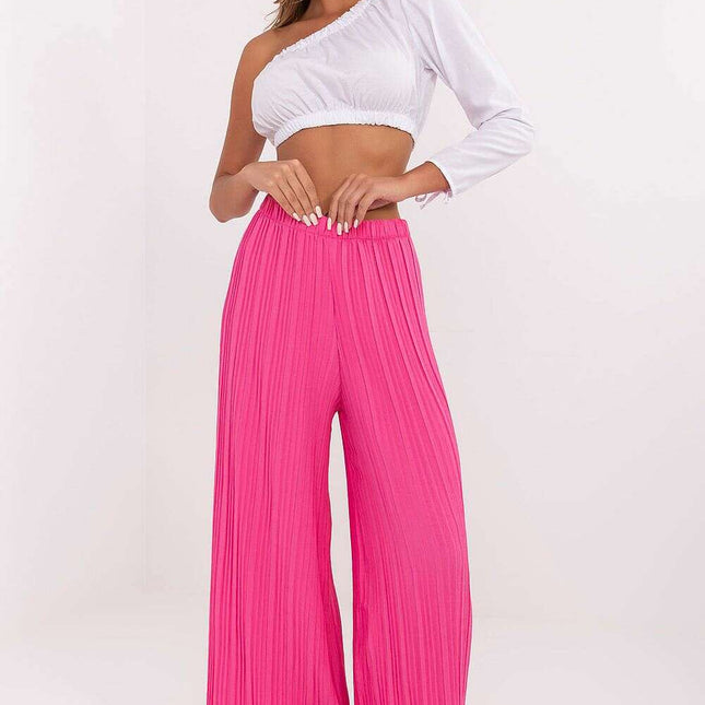 Pink High Waisted Textured Trousers for Women Casual
