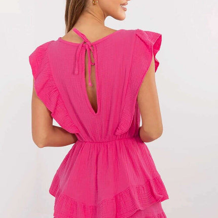 Pink Muslin Cotton Short Sleeveless Jumpsuit 214066 Women - Très Elite