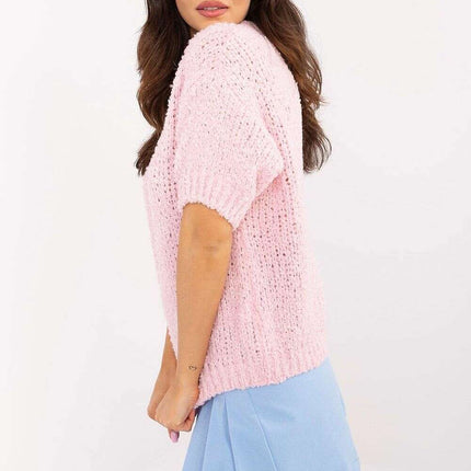 Pink Short Sleeve Sweater Model 206942 Acrylic Blend - Très Elite