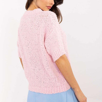 Pink Short Sleeve Sweater Model 206942 Acrylic Blend - Très Elite
