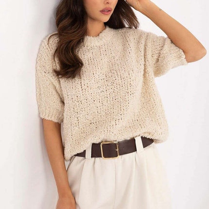 Pink Short Sleeve Sweater Model 206942 Acrylic Blend - Très Elite