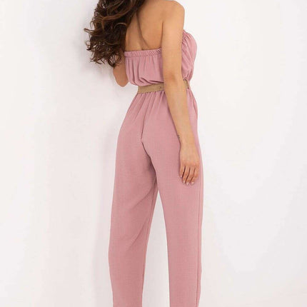 Pink Sleeveless Jumpsuit With Rectangular Elastic Neckline - Très Elite
