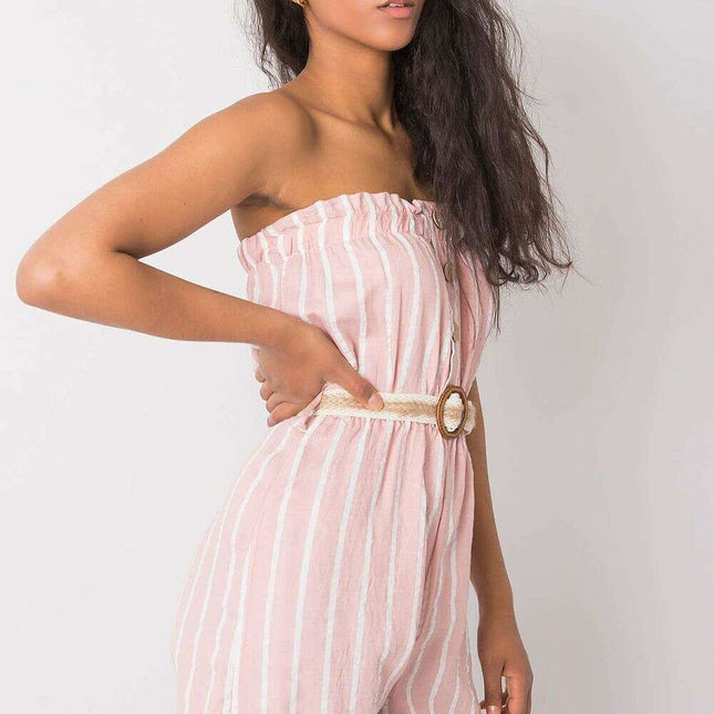 Pink Striped Jumpsuit for Women Casual Breathable Daywear