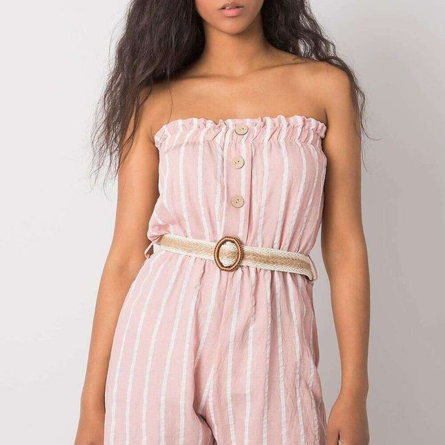 Pink Striped Jumpsuit for Women Casual Breathable Daywear
