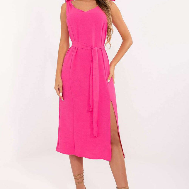 Pink Summer Daydress With Tie Straps And Front Slit 215851
