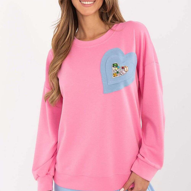 Pink Sweatshirt 206713 Women Casual Pullover Soft Knit