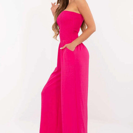Pink Viscose Jumpsuit With Loose Wide Leg Spanish Neckline - Très Elite