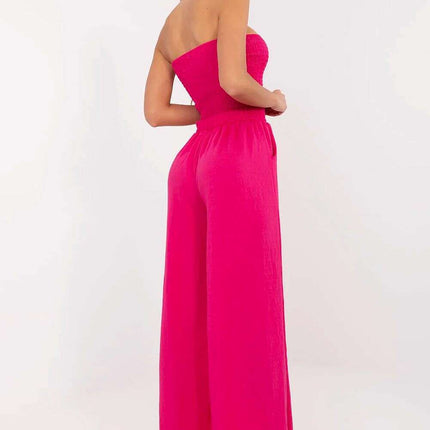 Pink Viscose Jumpsuit With Loose Wide Leg Spanish Neckline - Très Elite