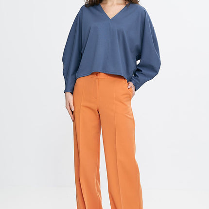 Pink Viscose Oversized Blouse With Balloon Batwing Sleeves